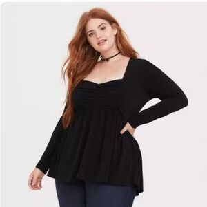 Nwt Torrid 2x Super Soft Babydoll Smocked Bodice Black Top